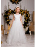 Ivory Satin Glitter Tulle Flower Girl Dress With Double Bow